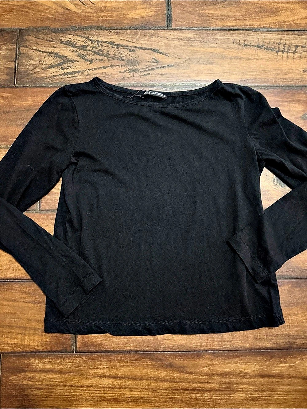Zara Basic Black Boat Neck Long Sleeve Top